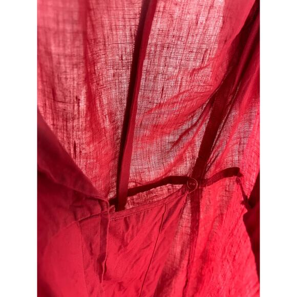 Free People Pink/Coral Short Sleeve Linen Wrap Dress size XS Preppy Minimalist - Picture 4 of 7